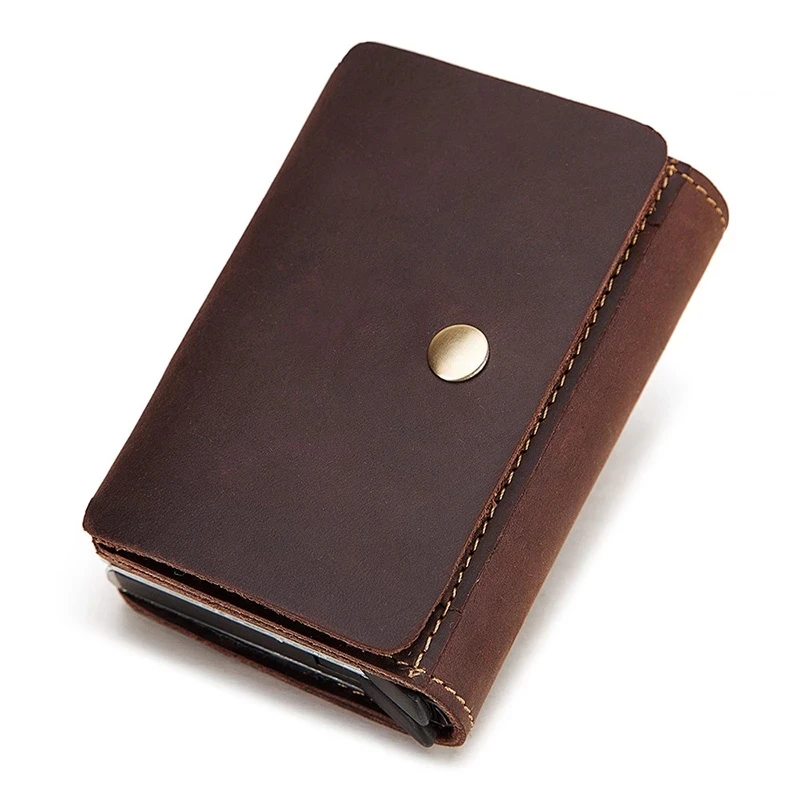 

Fashion Crazy Horse Leather Men Coin Purse Leather Hasp Coin Wallet RFID Aluminium Credit Card Holder New Bank Cardholder Case