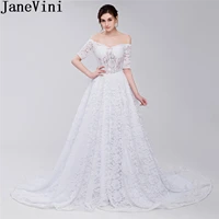 janevini elegant lace wedding dresses with half sleeves illusion waist a line off shoulder lace up princess bridal gowns 2019