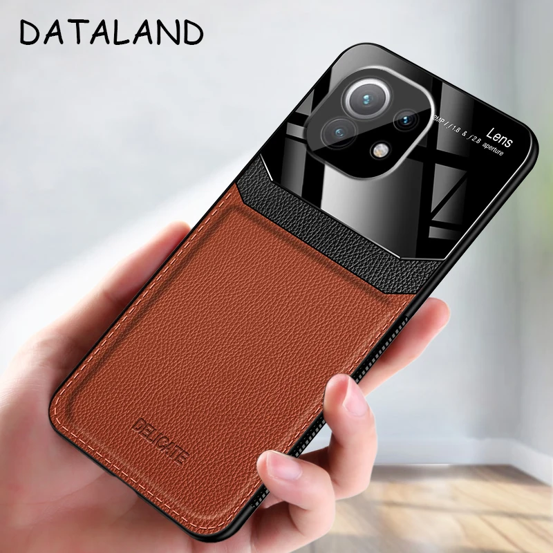 

Xiaomi Mi 11 Case Cover Retro Grained Skin-pattern Mirror Glass Leather PU Back Cover For Xiaomi 11 10T 10 Pro Lite Phone Coque