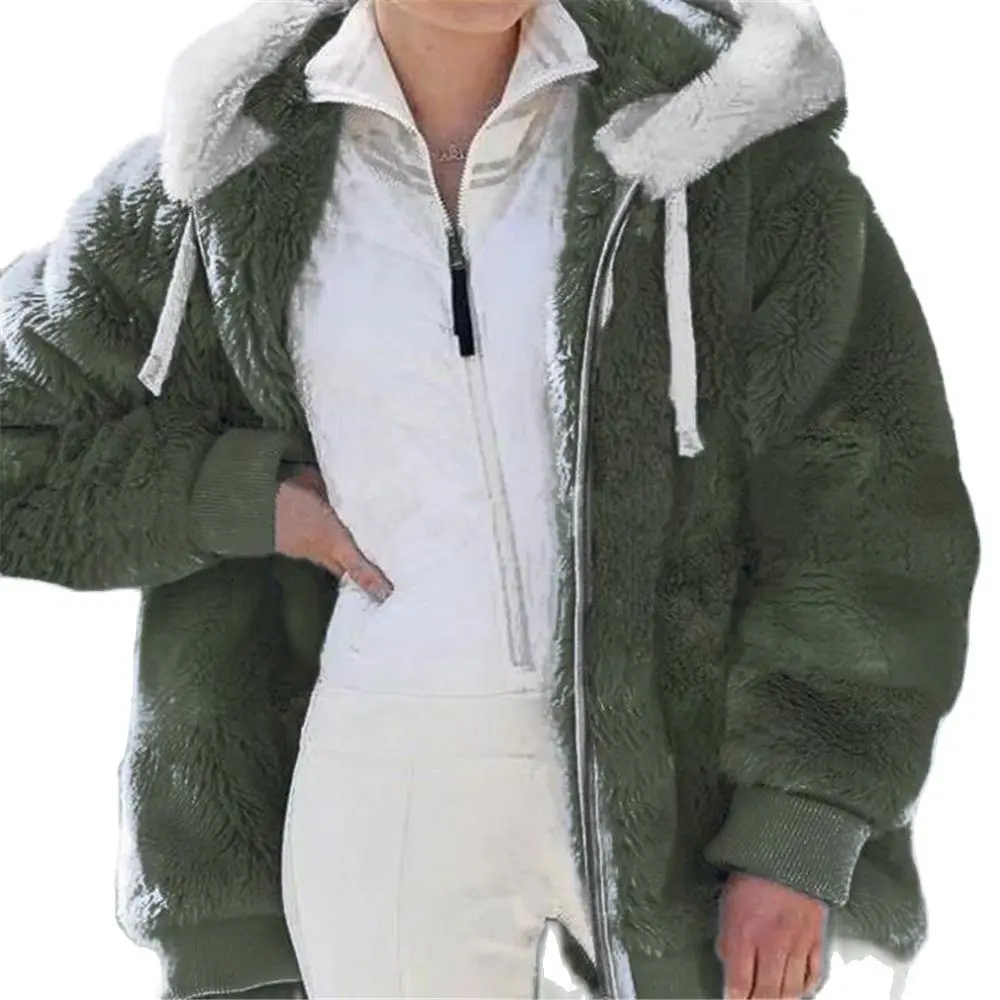 Hot Sale Fur Outerwear 2022 Winter Womens Coat Fashion Casual Ladies Clothes Hooded Zipper Ladies Jacket Cashmere Jacket 4XL 5XL