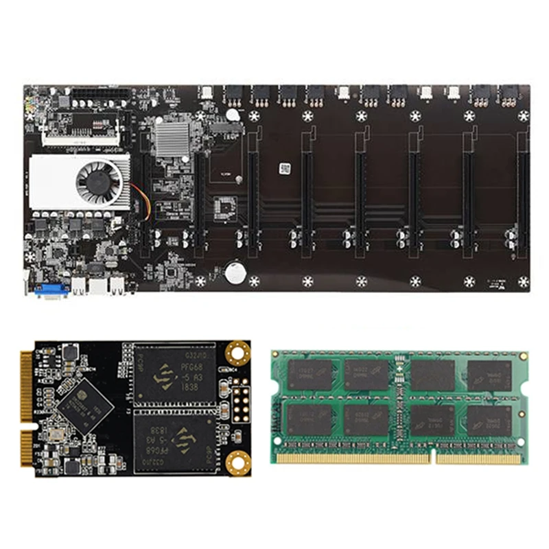

Материнская плата для майнинга T37 BTC с ЦП + 128G MSATA SSD + 8 Гб памяти DDR3 8xpcie 16X, слот для графической карты для майнинга BTC
