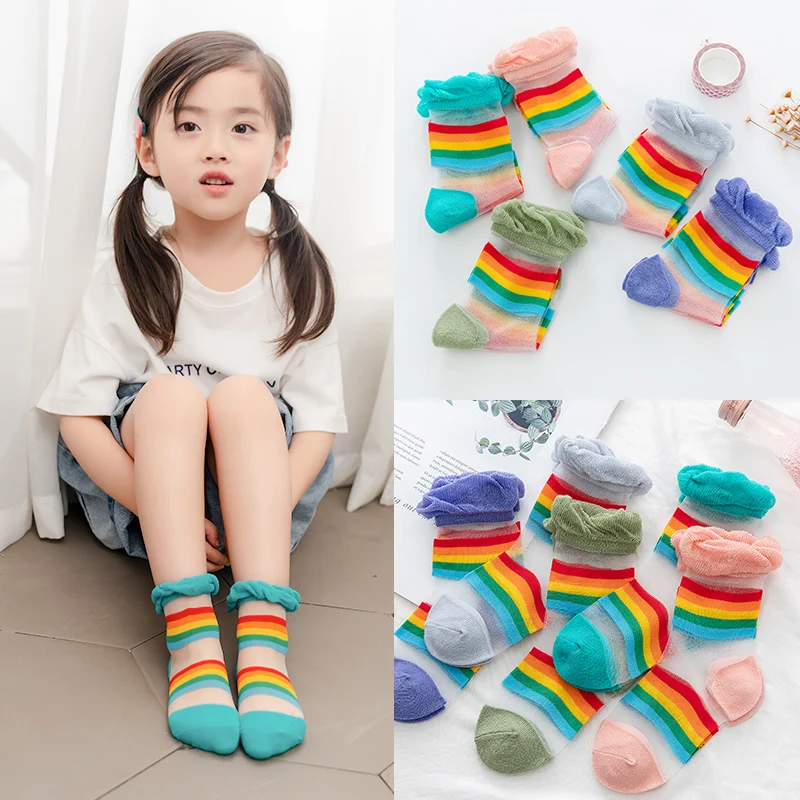 

Summer new children's socks girl baby horizontal strip smiling face 5 pairs of combination breathable ice sock