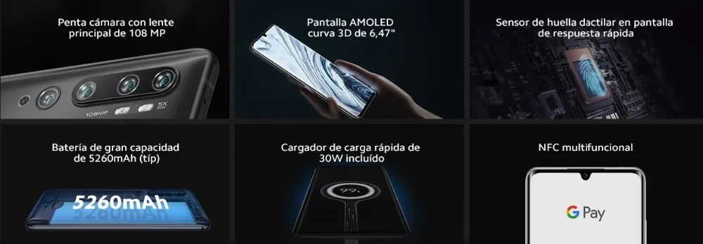 In Stock Global Version Xiaomi Mi Note 10 6GB 128GB 108MP Camera Mobile phone 6.47'' Curved Display Snapdragon 730G Cellphone