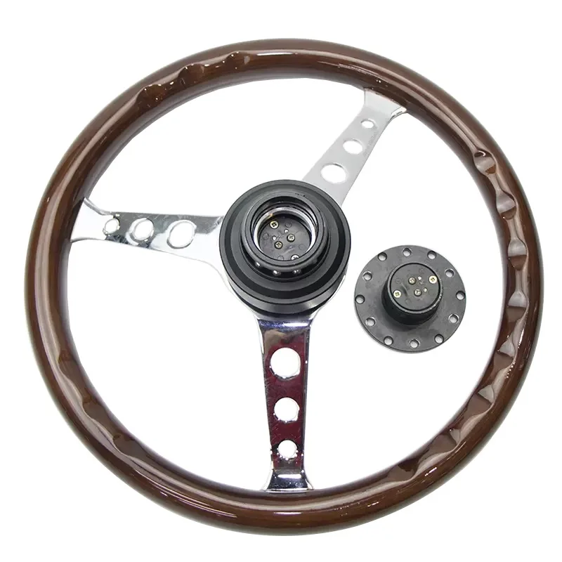 15 дюймов Автомобильный руль классический твердой древесины серебро спицы