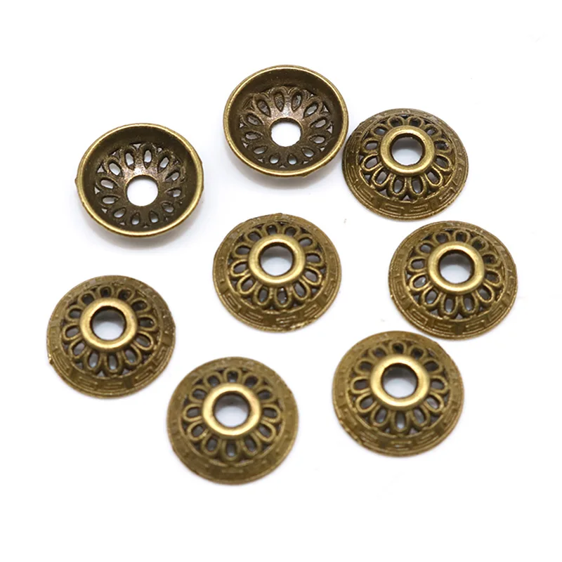 12 мм 100 шт./лот тибетские посеребренные Концевики с лепестками и цветами Подвески