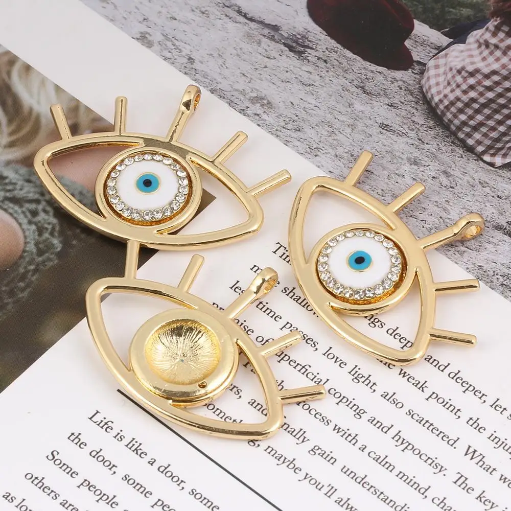 

New Trendy Ladies Jewelry Evil Eye Pendant Gold Red Enamel Clear Rhinestone Necklaces Pendant Women Party Wedding Jewelry 2pcs