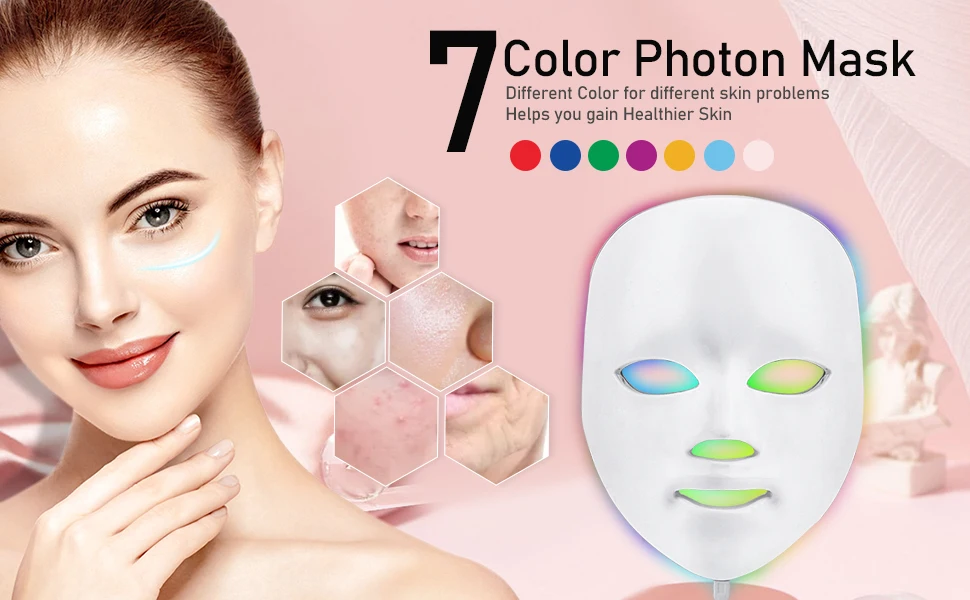 Beauty Photon LED Facial Mask Therapy Gold 7 Colors Light Skin Care Rejuvenation Wrinkle Acne Removal Whitening Face Spa | Красота и