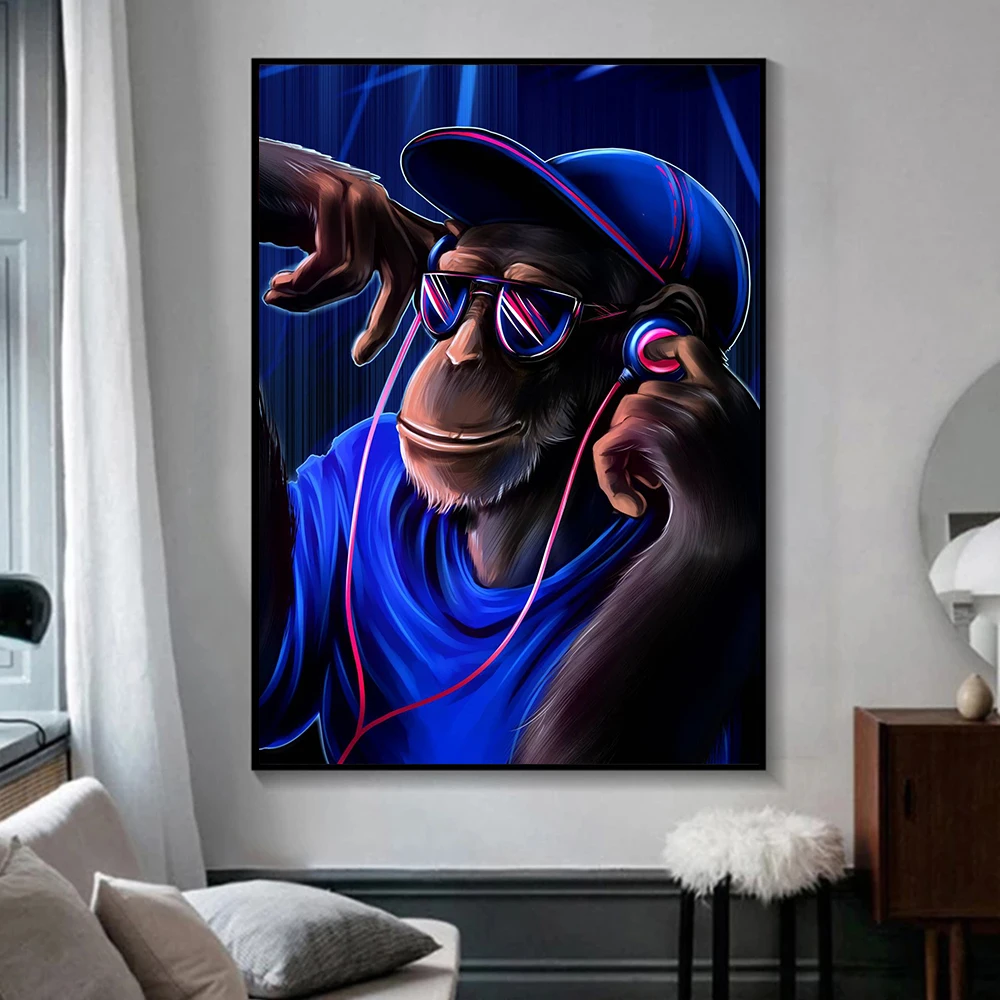 

Headphone Music Monkey Canvas Painting Animal Posters and Prints Wall Art Pictures Cuadros for Living Room Home Decor Unframed