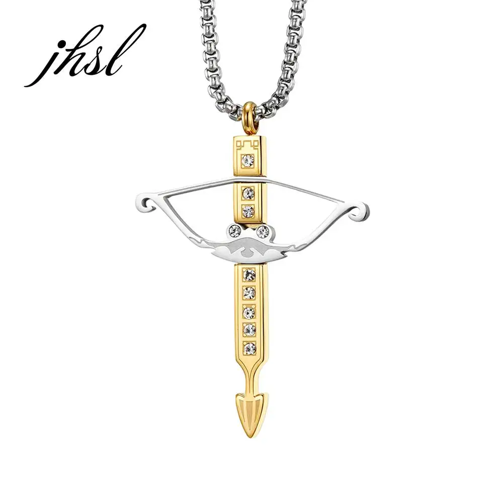

JHSL Hiphop Rock Men Bow and arrow Pendants Necklace Silver Color Stainless Steel Fashion Jewelry Party Gift Wholesale
