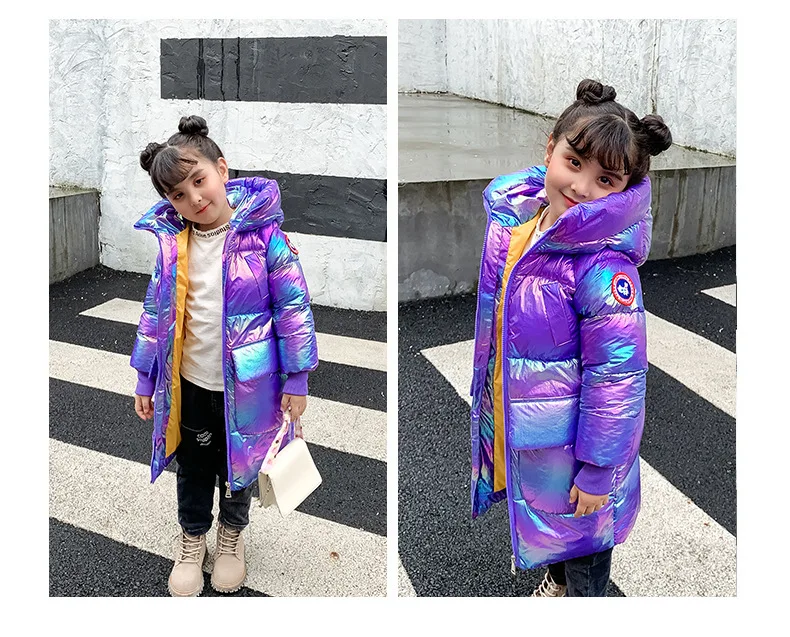 

Children Winter Jakcets Girls 2020 New Boys' Cotton-padded Coats Youth Long Parka Kids Hooded Shiny Space Bread Cotton Outerwear
