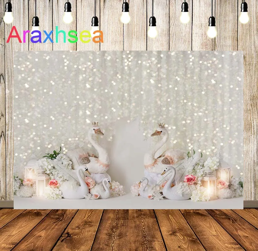 

White Swan Christmas Backdrops Photography Backdrop Boken Sparking Photocall Winter Snow Portrait Background Photo Studio