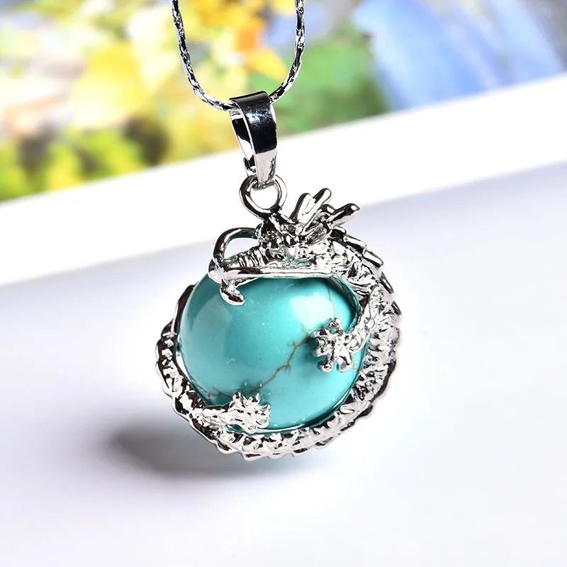 Turquoise 1 шт. натуральный Кристальный Дракон шар пара кулон минеральные ювелирные изделия Guardian благородная Мода кулон ожерелье DIY подарок ювелирные изделия - Цвет: Turquoise