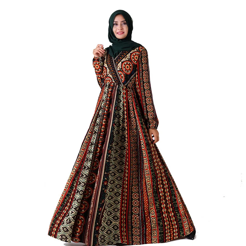 Женское платье с принтом в европейском и американском стиле, мусульманский Саудовский, арабское, афганское, индийское, турецкое, цветной уз...