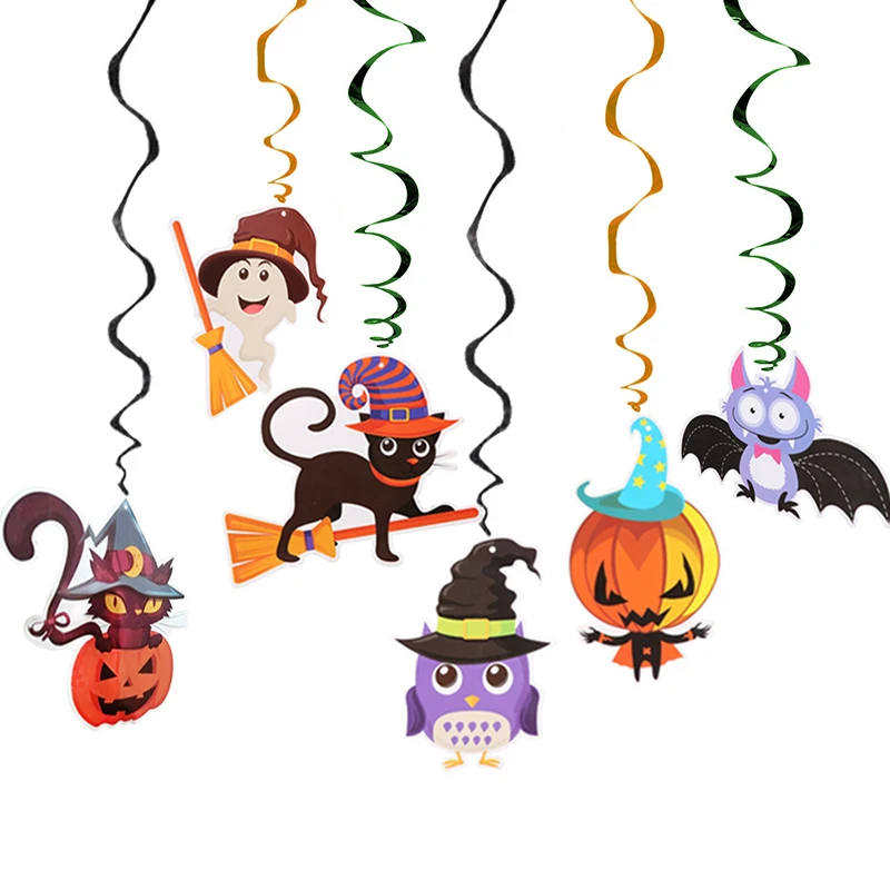 

6Pcs Halloween Decoration Ribbon Color Cartoon Ceiling Hanging Streamers Halloween Party Decoration Accessories DIY Decor