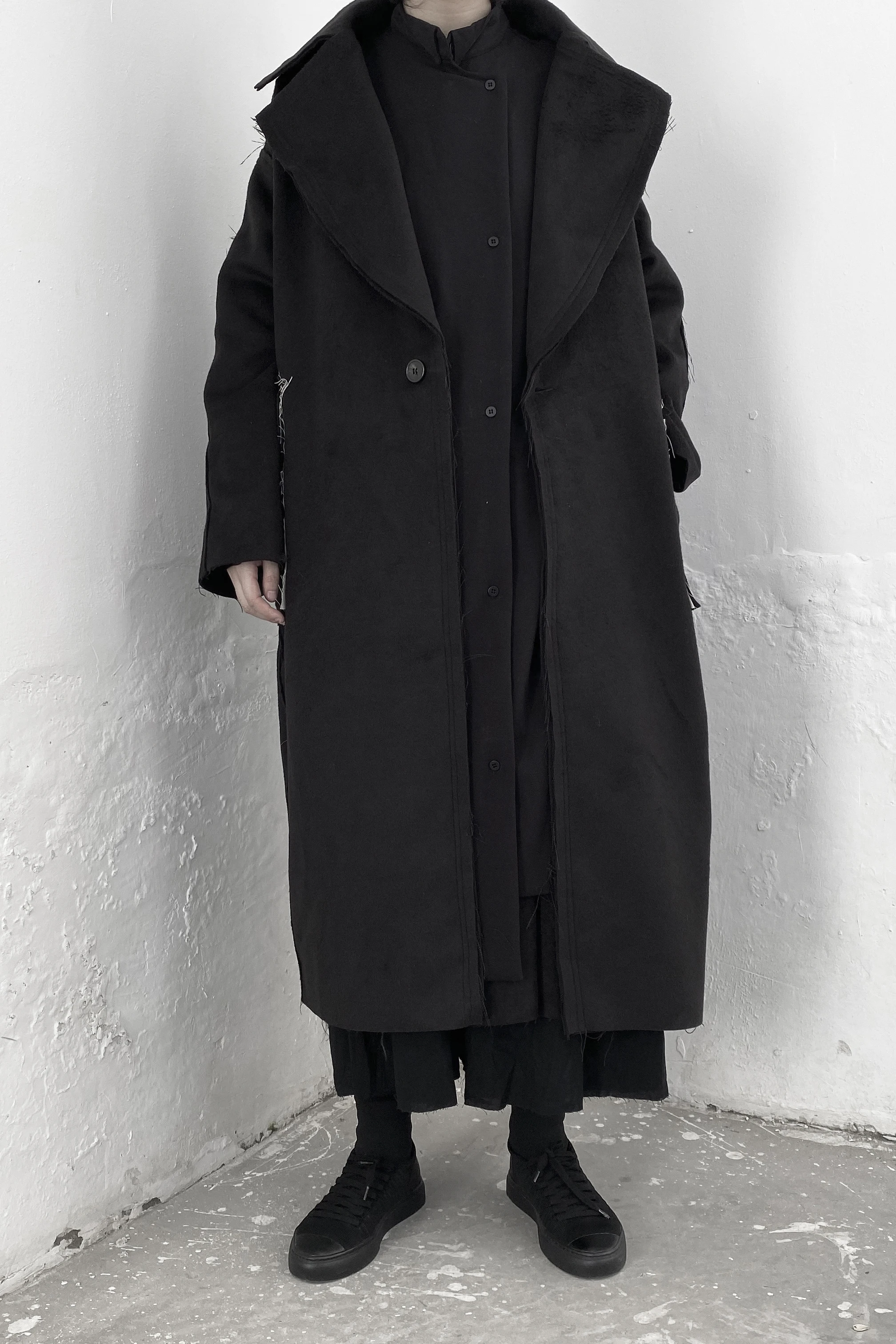 

Autumn And Winter Homemade Yamamoto Dark Wind Yoji Mid-length Brushed Fleece Woolen Coat Loose Coat
