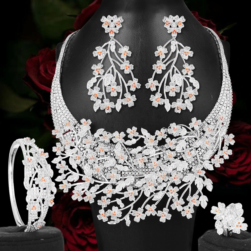 

KellyBola изысканное ожерелье серьги браслет кольцо наборы для женщин Свадебная вечеринка обручальные ювелирные изделия с блестящим кубически...