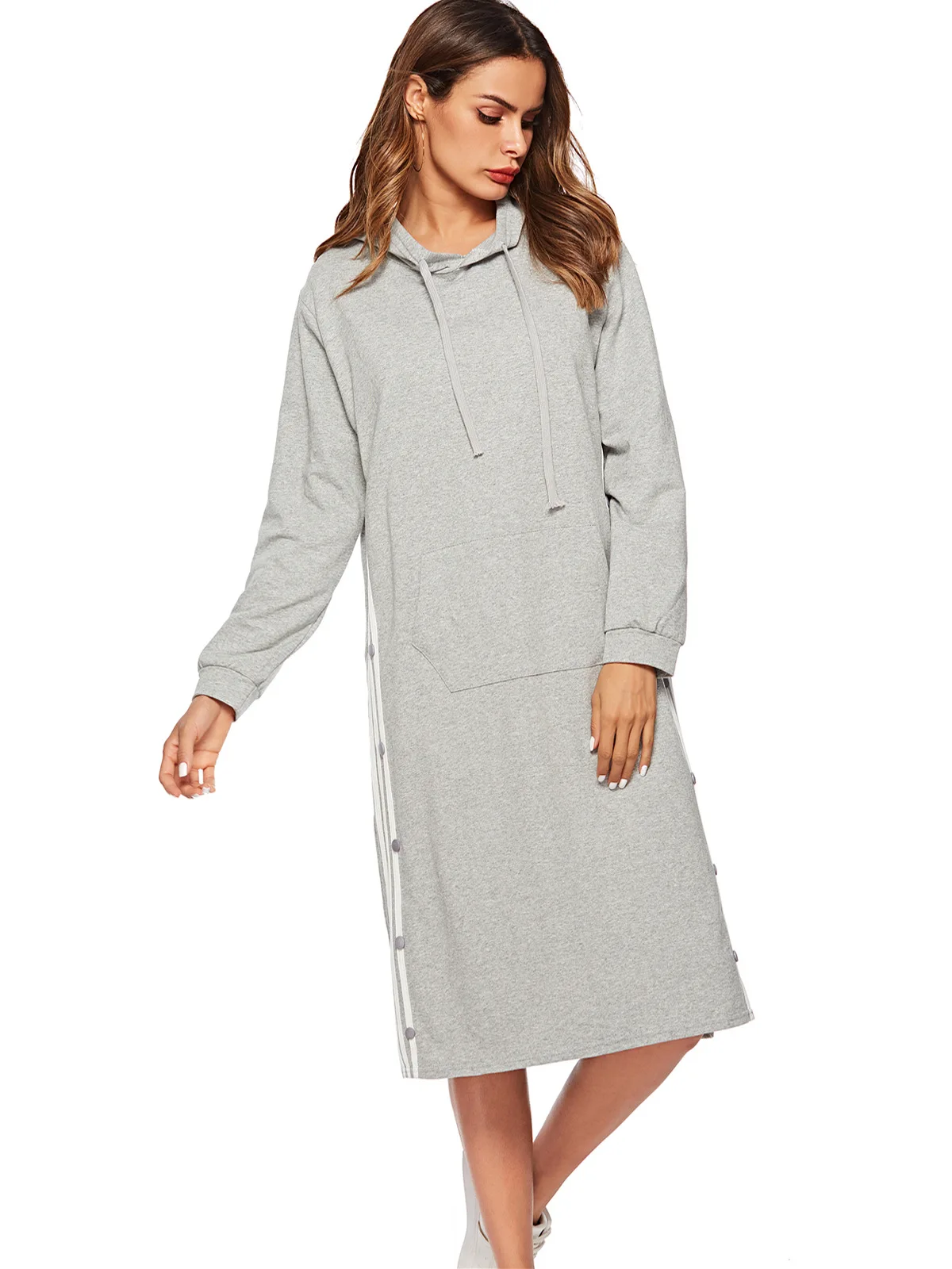 New 2019 Autumn Winter Long Hoodies Sweatshirts Women Fashion Hooded Striped Dress Pullover Top Hoodie Clothes WW18 | Женская одежда