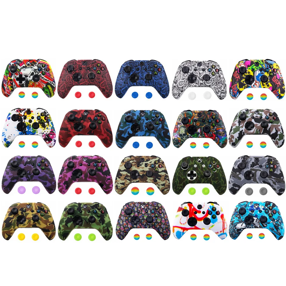 ZOMTOP Silicone Protective Skin Case for Xbox One X S Controller Protector Water Transfer Printing Camouflage Cover Grips Caps |
