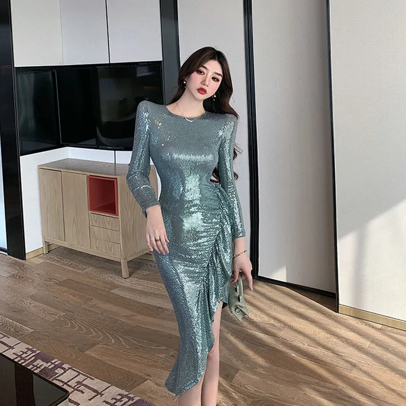 

Women Sequins Sexy Temperament Sense Of Luxury Fish Tail Formal Dresses 2022 New Fashion Reunion Dating Performance Prom Dresses