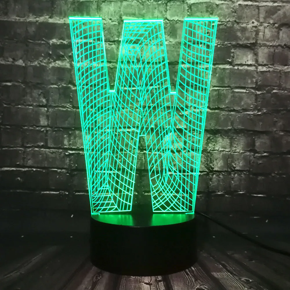 Модный 3D лампы освещения алфавитные буквы W многоцветный Ночная лампа LED RGB лампа USB сенсорный украшение для дома, ресторана, подарок для детей