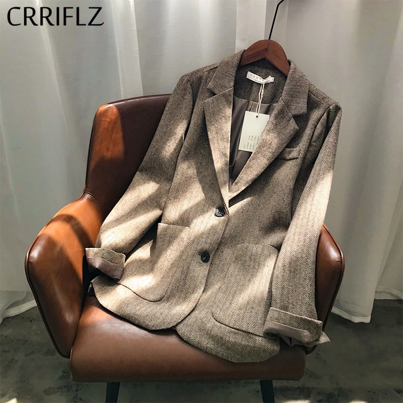 Весенний блейзер с узором елочка Женский Повседневный однобортный костюм