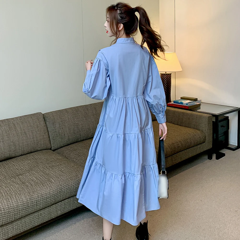 

Japanese Korean Version Fashion Women's Dress Loose Casual Temperament Retro Spring Summer Stand-up Collar Long Sleeve