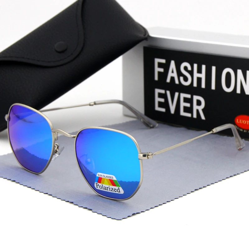 Мужские солнцезащитные очки с поляризацией синие шестигранной оправой