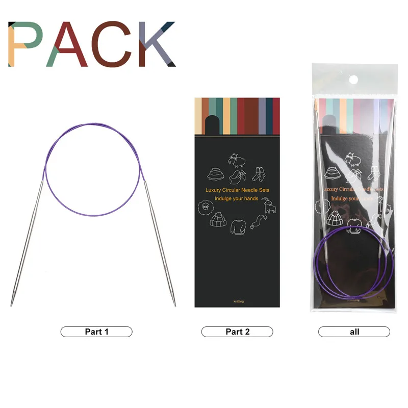 Круговые спицы для вязания из нержавеющей стали 40/100 см с игольницами.