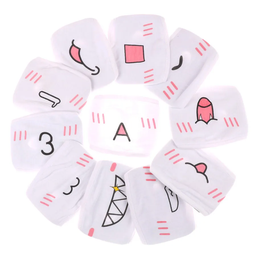 

Reusable White Cotton Dustproof Mouth Mask Funny Cute Anime Mouth Face Mask Halloween Gift Party mask Cosplay Accessories props