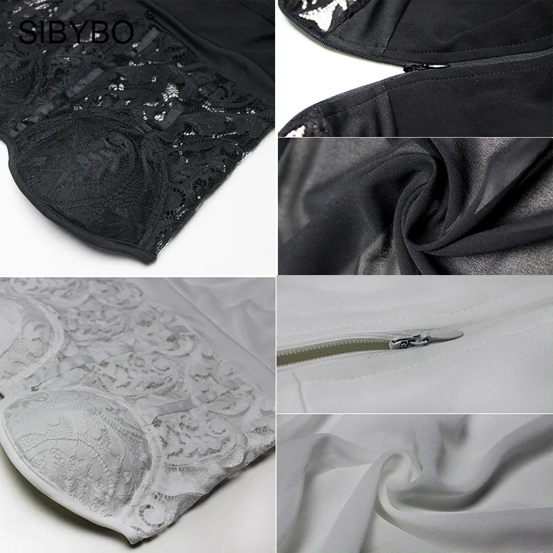 

SIBYBO Lace Patchwork Strapless Sexy Jumpsuit Women Off Shoulder Push Up Summer Women Rompers Backless Casual Overalls for Women