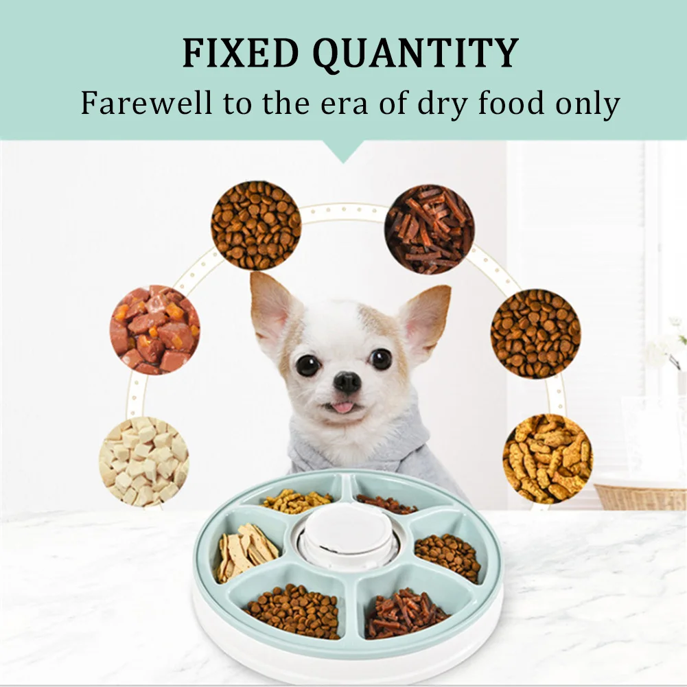 

Dry Wet Food With Voice Recorder Digital Timer Cats Pet Automatic Feeder Dispenser 6 Meal Trays Round Portion Control Programmed