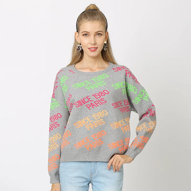 

Fashion Winter Warm Sweaters Letter Print Womens Knitwear Pullovers O neck Womens Sweaters Elegant Knit Sweater Pull Femme