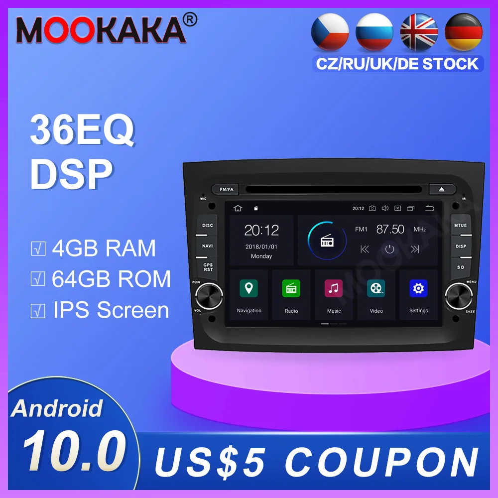 Автомагнитола на Android 10 0 4 + 64 ГБ GPS навигация для FIAT DOBLO 2016 2017 2018 gps мультимедийный