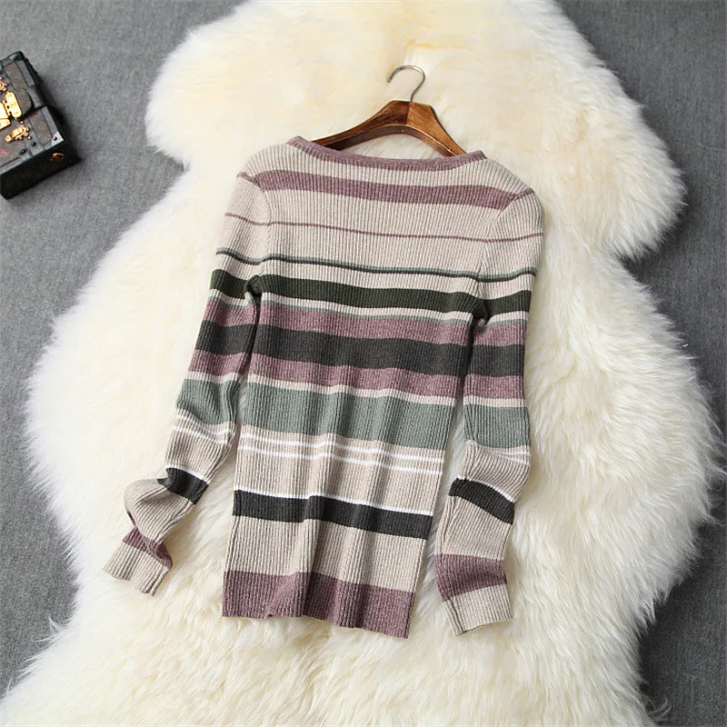 Женский комплект из 2 предметов трикотажный свитер в полоску и брюки с широкими