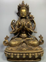 12tibet buddhism old bronze mosaic gem four armed guanyin bodhisattva statue enshrine the buddha