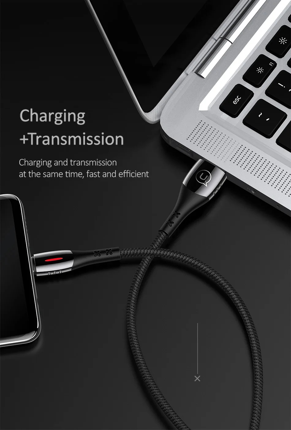 USAMS Smart power off QC3.0 type C зарядный защитный кабель для samsung huawei Xiaomi USB C кабель с автоматическим отключением кабель type-c