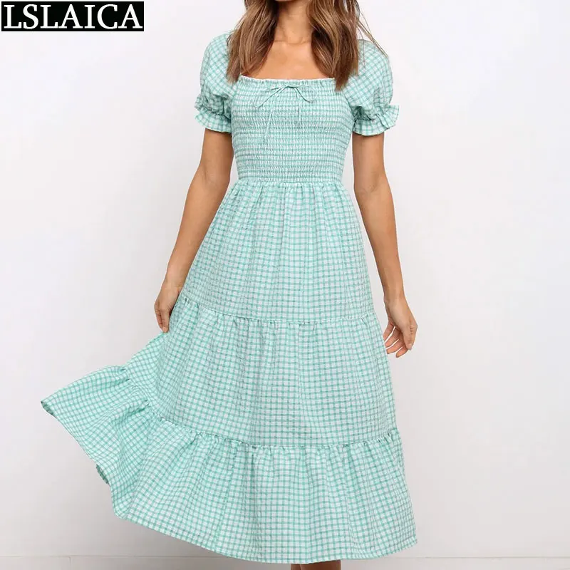 

Party Dress Short Sleeve Ruched Strappy Bow Mid-length Women's Dress Fashion Hot Sale Small Fresh Style Sukienka Damska