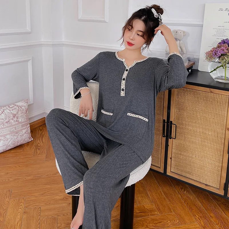 2021 Autumn and Winter New Women's Pajamas Long-sleeved Plus Size Comfortable Home Wear Sleepwear Pajama Set Women Pijamas Women