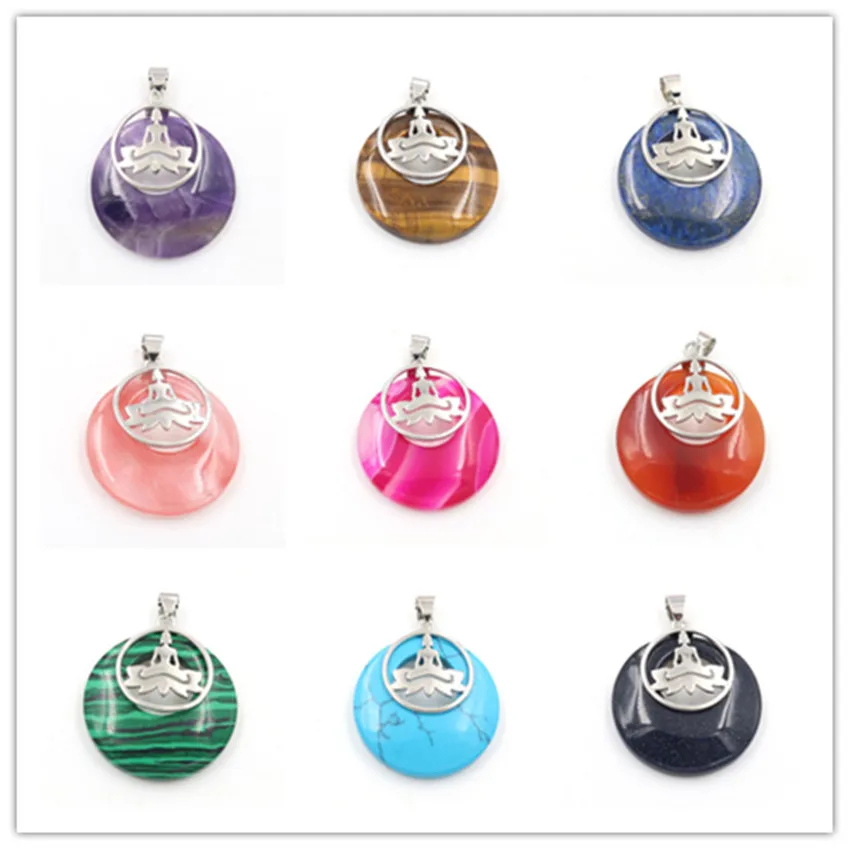 FYJS уникальное серебро Будда йога круглый полый тигровый глаз камень кулон Опалит