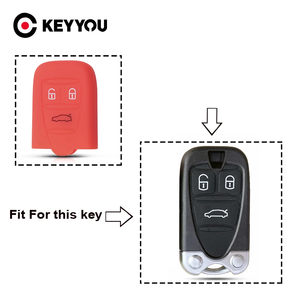 

KEYYOU 3 Buttons Silicone Key Case Cover For Alfa Romeo 159 Brera 156 Q4 GT 946 Spider Keyless Fob Shell Skin Keyring Holder