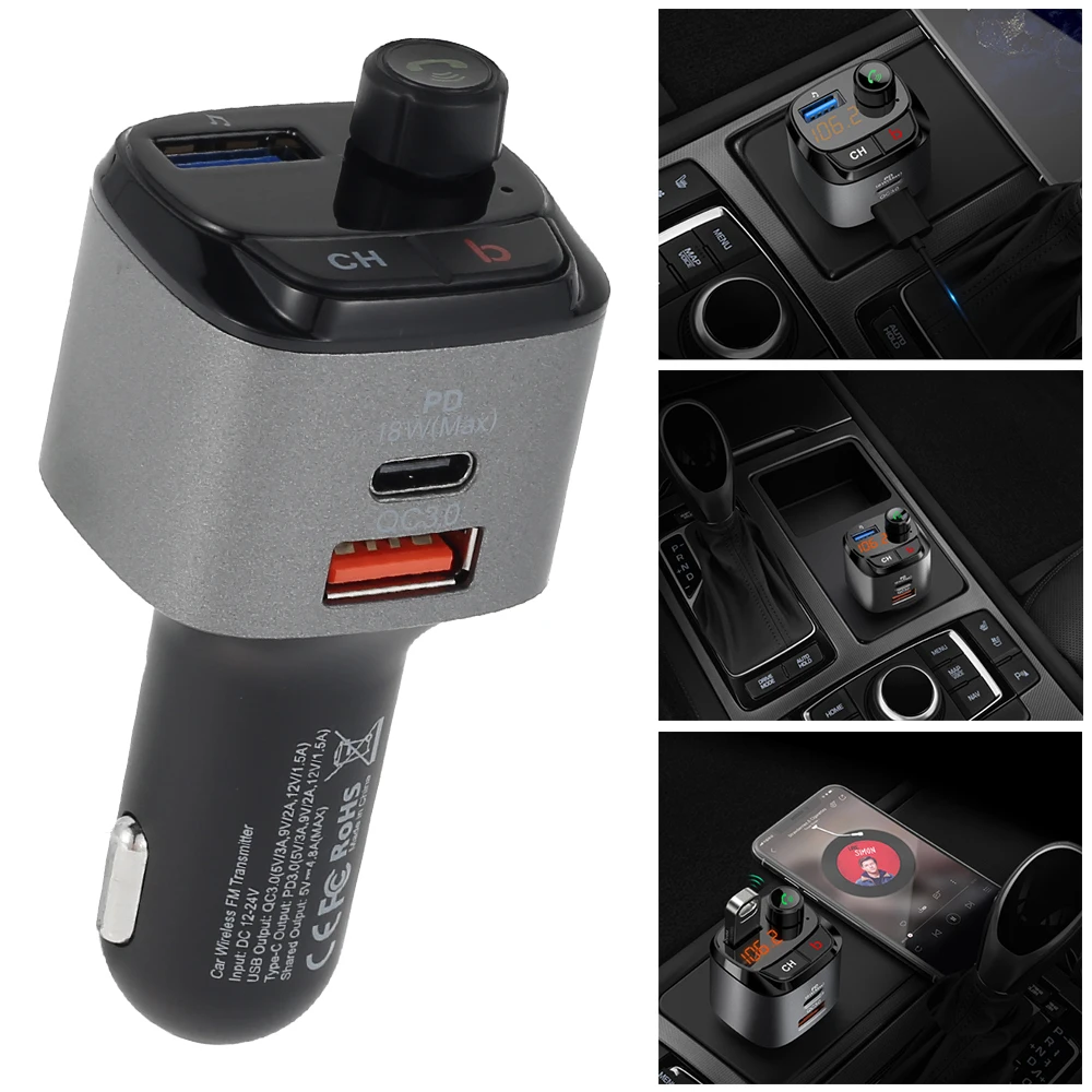 

2021 Автомобильный Bluetooth 5,0 FM-передатчик, Автомобильный MP3-плеер, беспроводной аудио-приемник громкой связи, USB, быстрая зарядка, U-диск для восп...