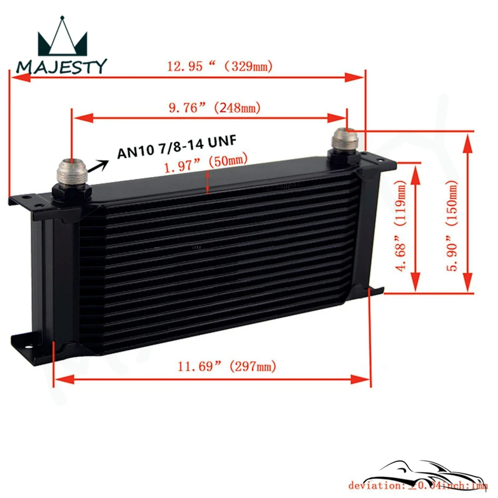 

Universal 16 Row AN10 Engine 248MM 7/8-14 UNF Oil Cooler + 2PCS 0° Fittings BK