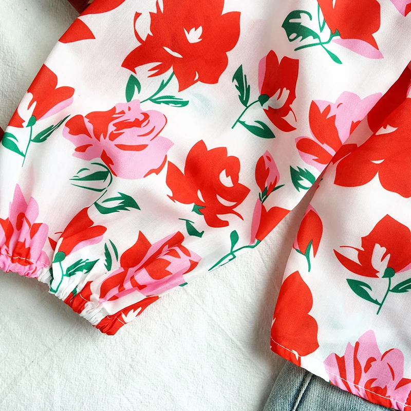 Lin France Blouse Floral Print women blouse Vintage blusa feminina Holiday blusas Fashion Tops drop shipping |