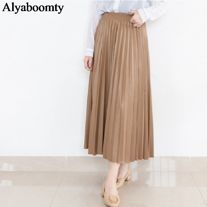 Корейский стиль женская юбка из искусственной кожи высокая талия черный