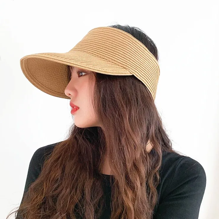 

New European summer Women holiday casual beach sun hats Visor cap Topless straw hat Flodable sunshade uv protection hat