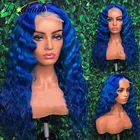 Topodmido синий цвет 13x 4 кружевные передние искусственные 13X6 индийские человеческие волосы кружевные парики для женщин бесклеевые парики с глубокой волной