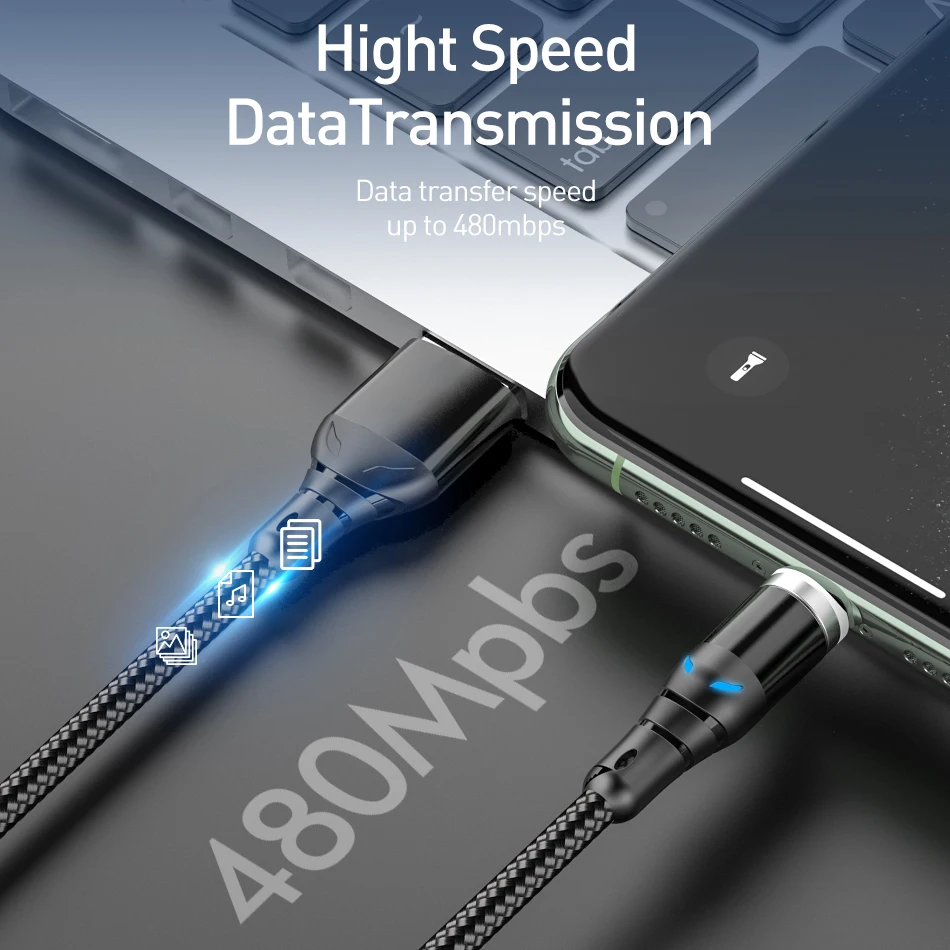 Магнитный кабель 5A для быстрой зарядки и передачи данных iPhone 11 Samsung Xiaomi Huawei P30