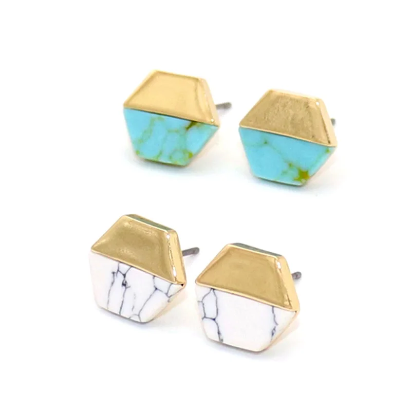 Мини бирюзовые серьги гвоздики с шестигранной головкой Пирсинг Серьга для