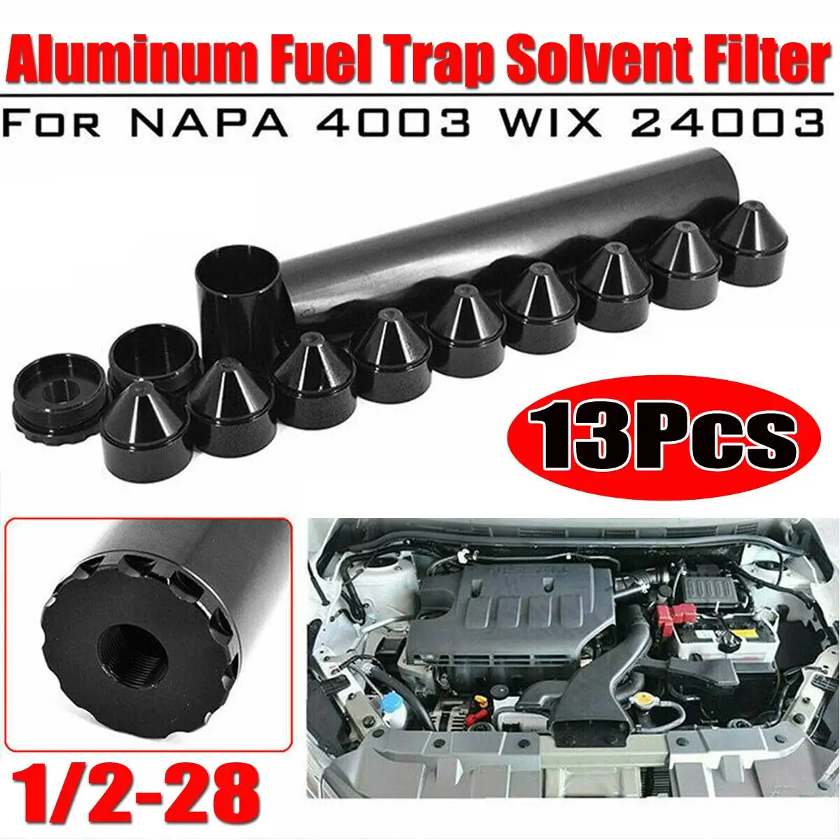 

New 1-3/4x10 For Napa-4003-WIX-24003 Car Fuel Filter For Napa 4003/ WIX 24003 1/2"-28/5/8"-24 Threads Black Aluminum