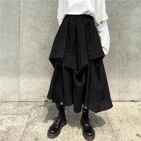 ladies half skirt spring and autumn new solid color elastic waist two layer a skirt design irregular asymmetrical skirt